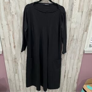 Eshakti Black Boatneck Lagenlook Maxi Dress Pockets